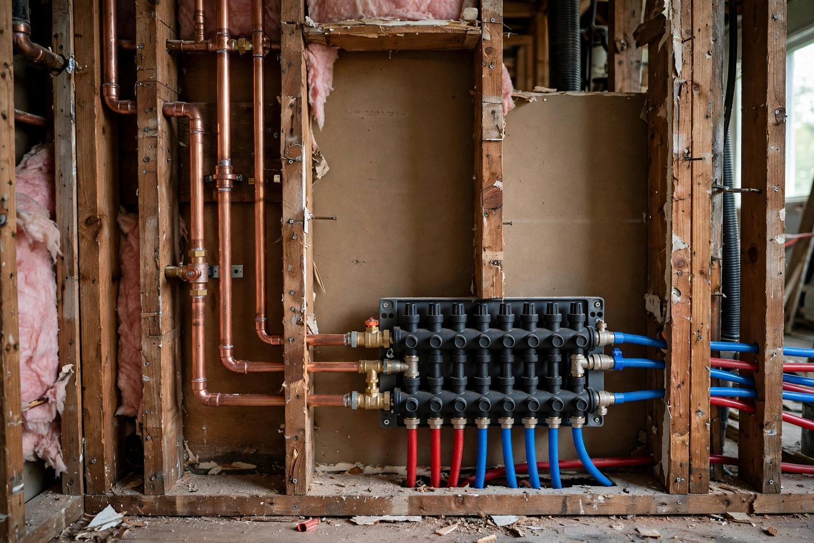 New water lines run overhead during a whole-home repipe